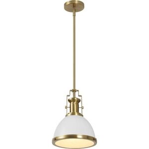 JONATHAN Y 10" Brass Gold/White LED Dome Pendant Light, Adjustable Fixture Shade